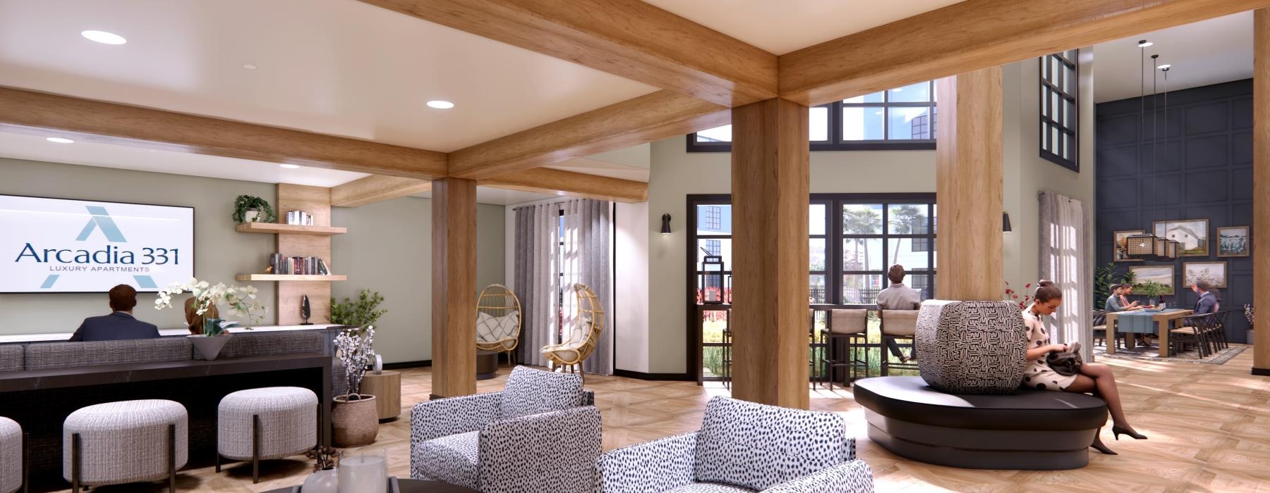 a room with a couch and chairs